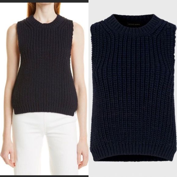 Stine Goya Annemarie Chunky Knit Sleeveless Vest in Navy size XS - Picture 3 of 11